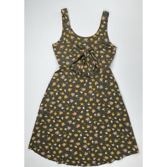 Pact Organic Cotton Cutout Tie Back Sleeveless Midi Dress Floral Pockets Large - Picture 2 of 10